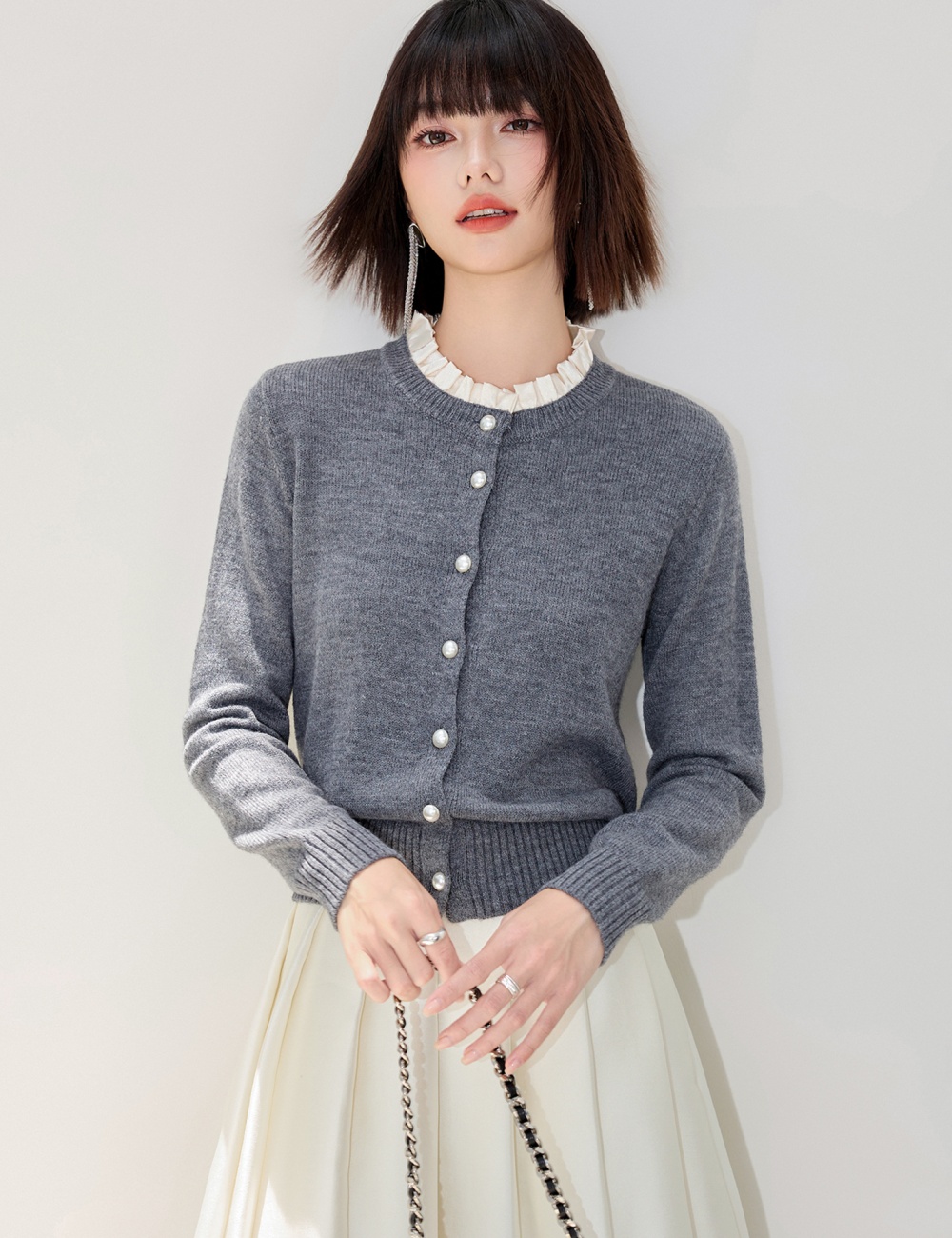 Splice ornament cardigan pearl autumn and winter coat