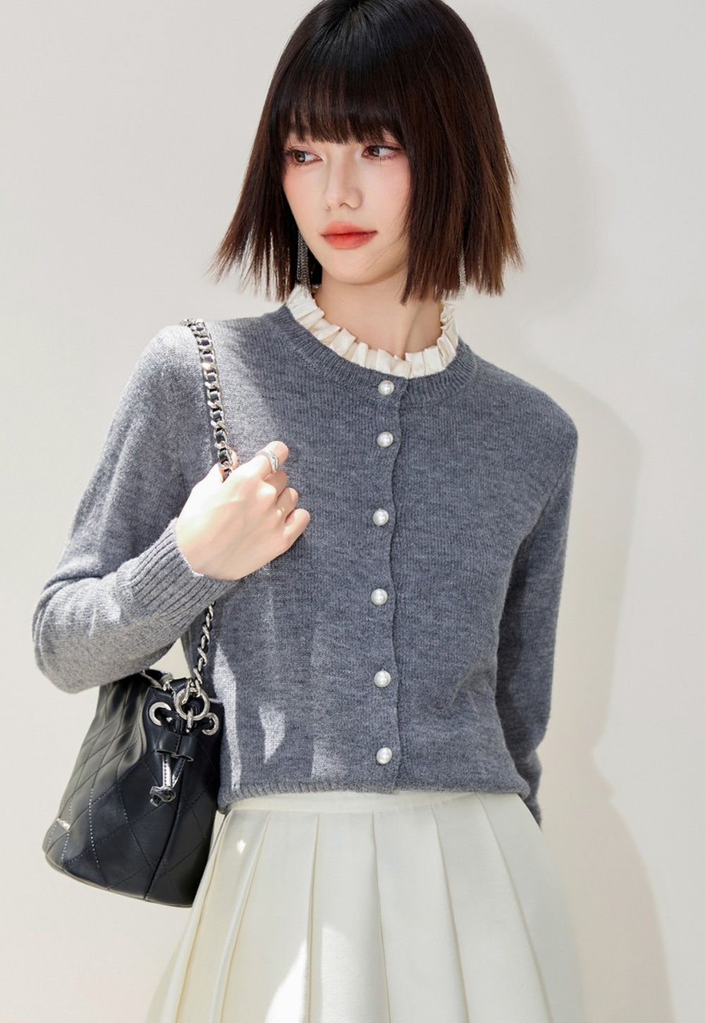 Splice ornament cardigan pearl autumn and winter coat