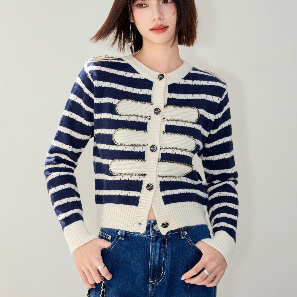 Stripe long sleeve cardigan knitted coat for women