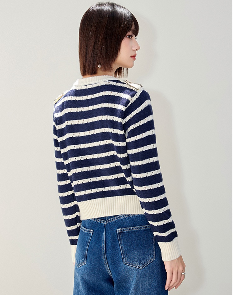Stripe long sleeve cardigan knitted coat for women