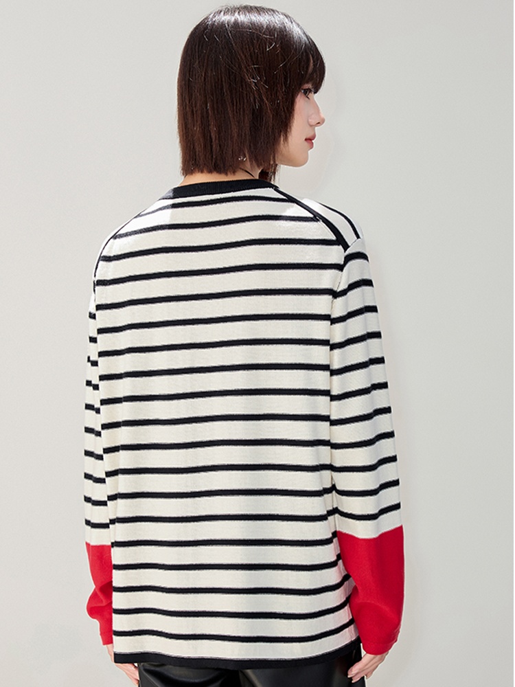 Pullover stripe T-shirt round neck tops for women