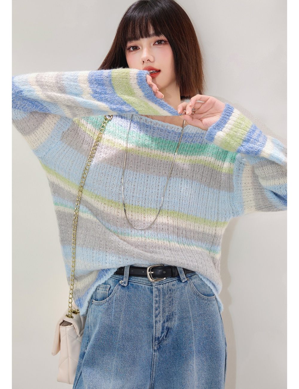 Lazy loose mixed color sweater