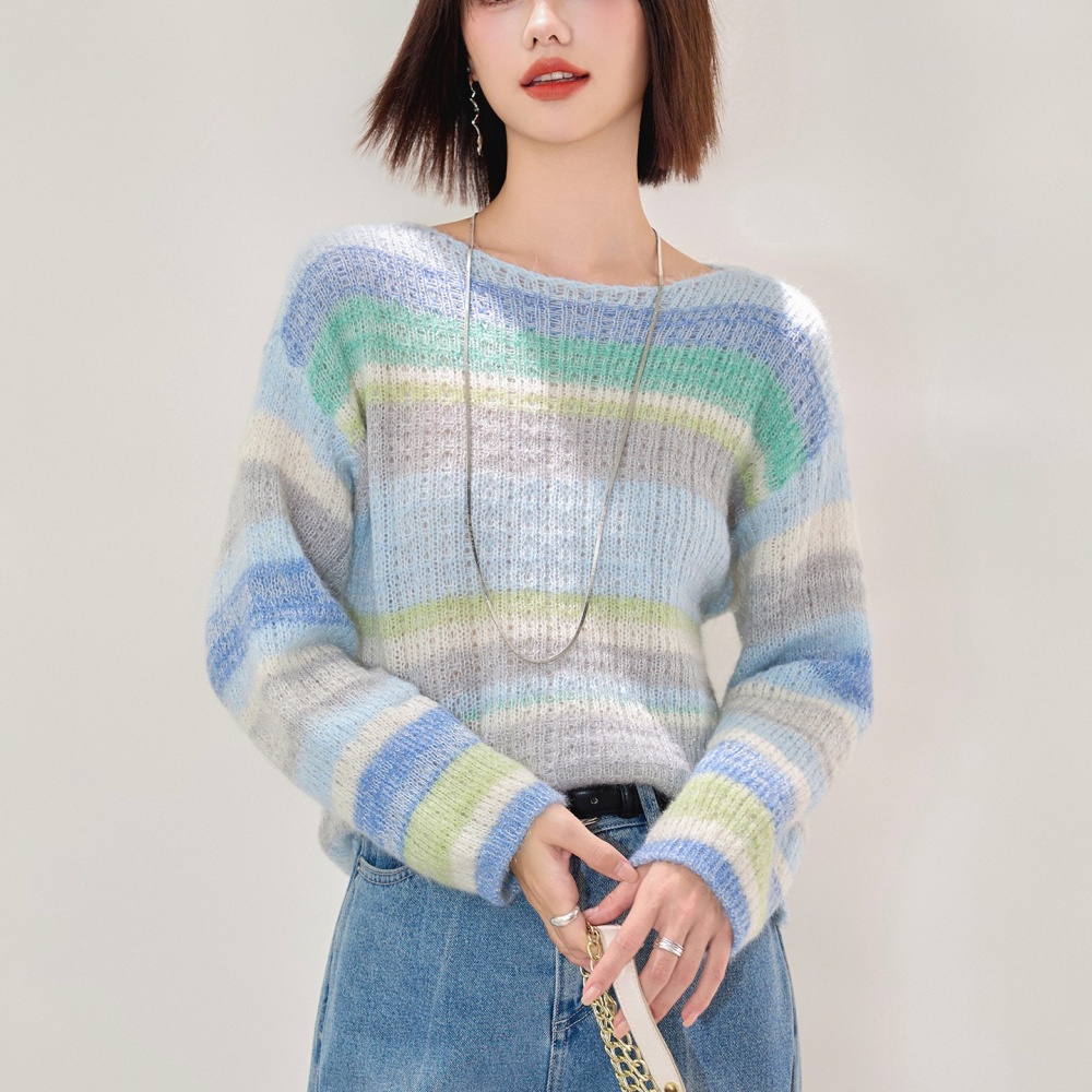 Lazy loose mixed color sweater