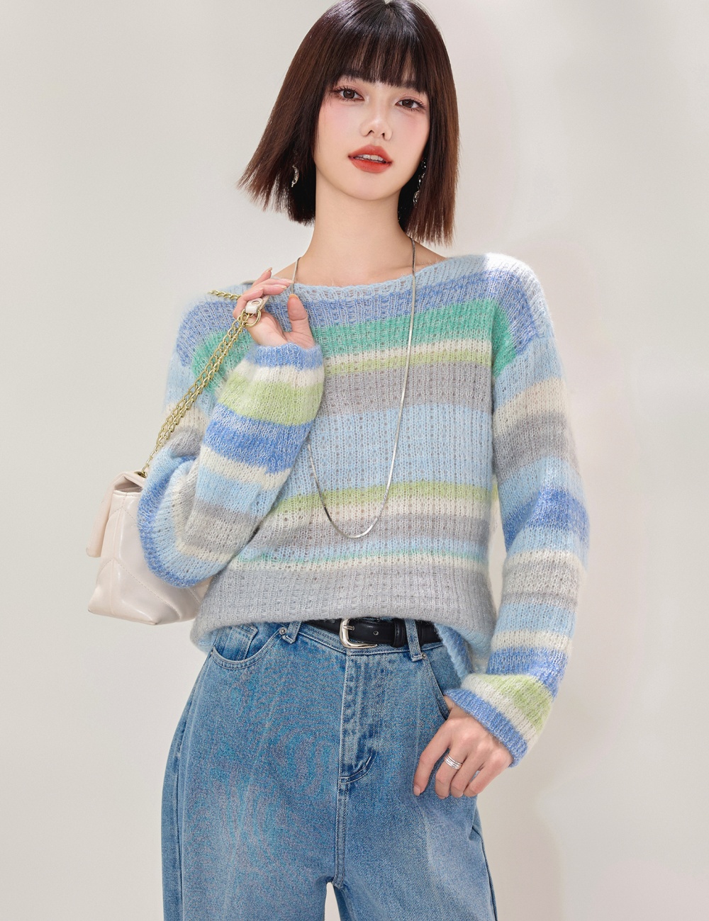 Lazy loose mixed color sweater