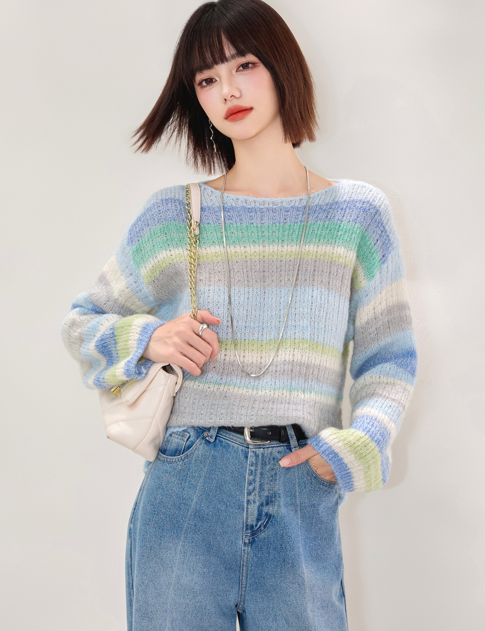 Lazy loose mixed color sweater