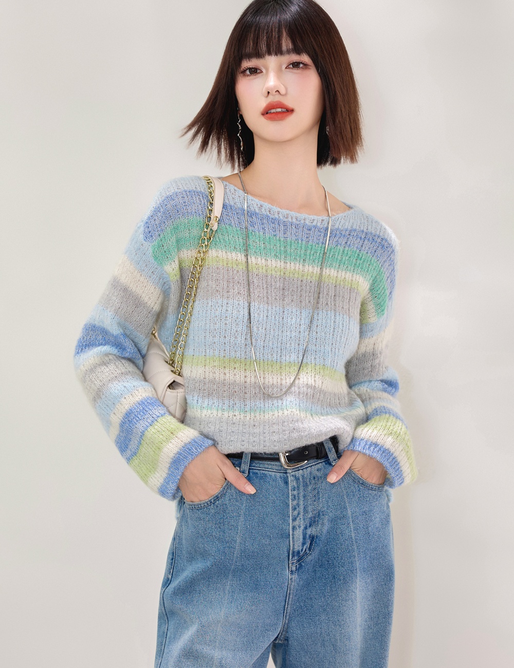 Lazy loose mixed color sweater