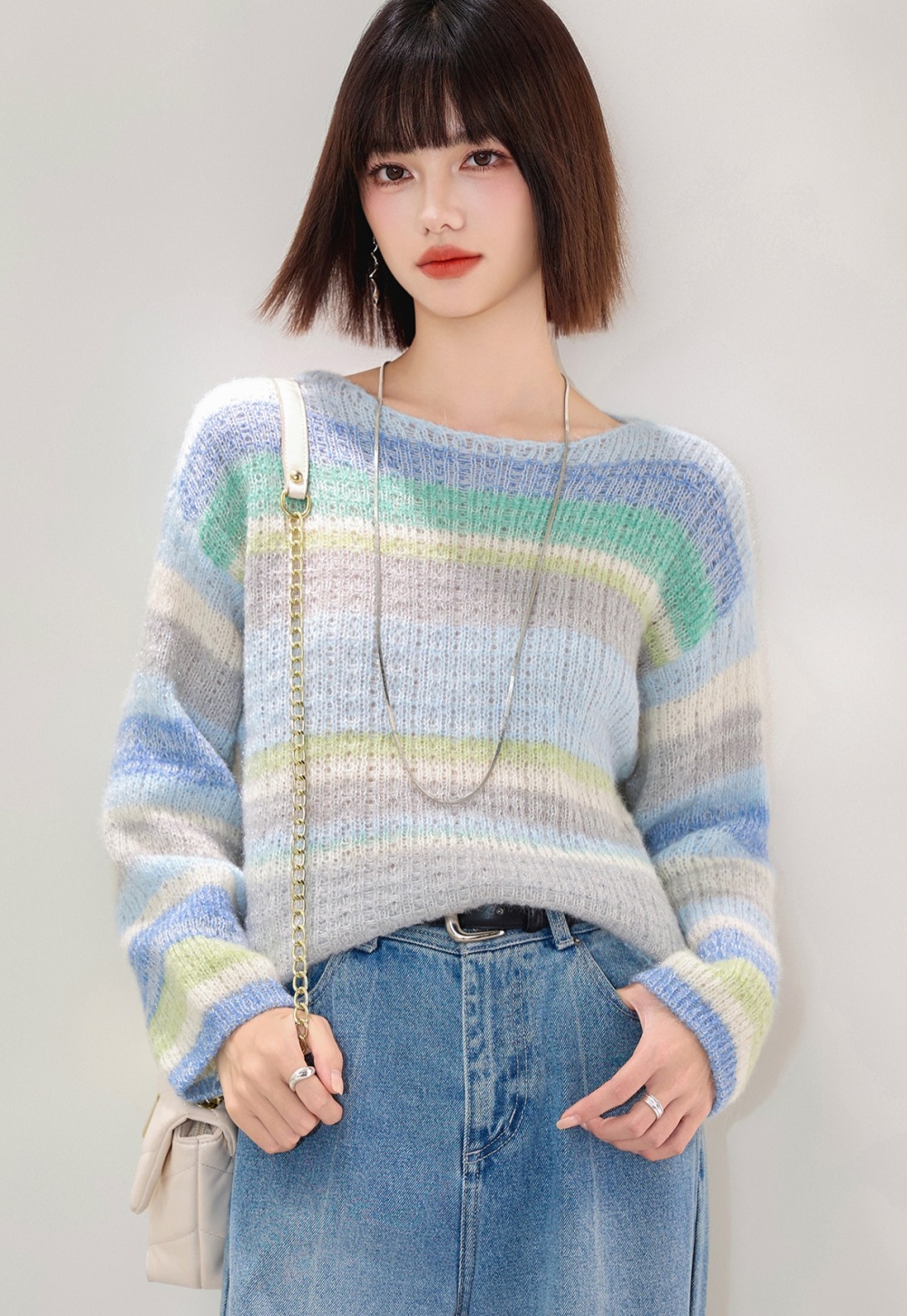 Lazy loose mixed color sweater