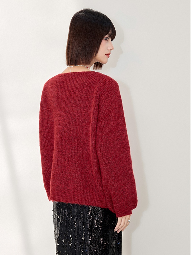 Knitted V-neck rose tops stereoscopic frenum cardigan