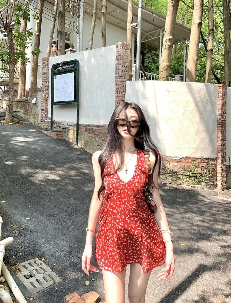 Summer was white dress halter floral small shirt