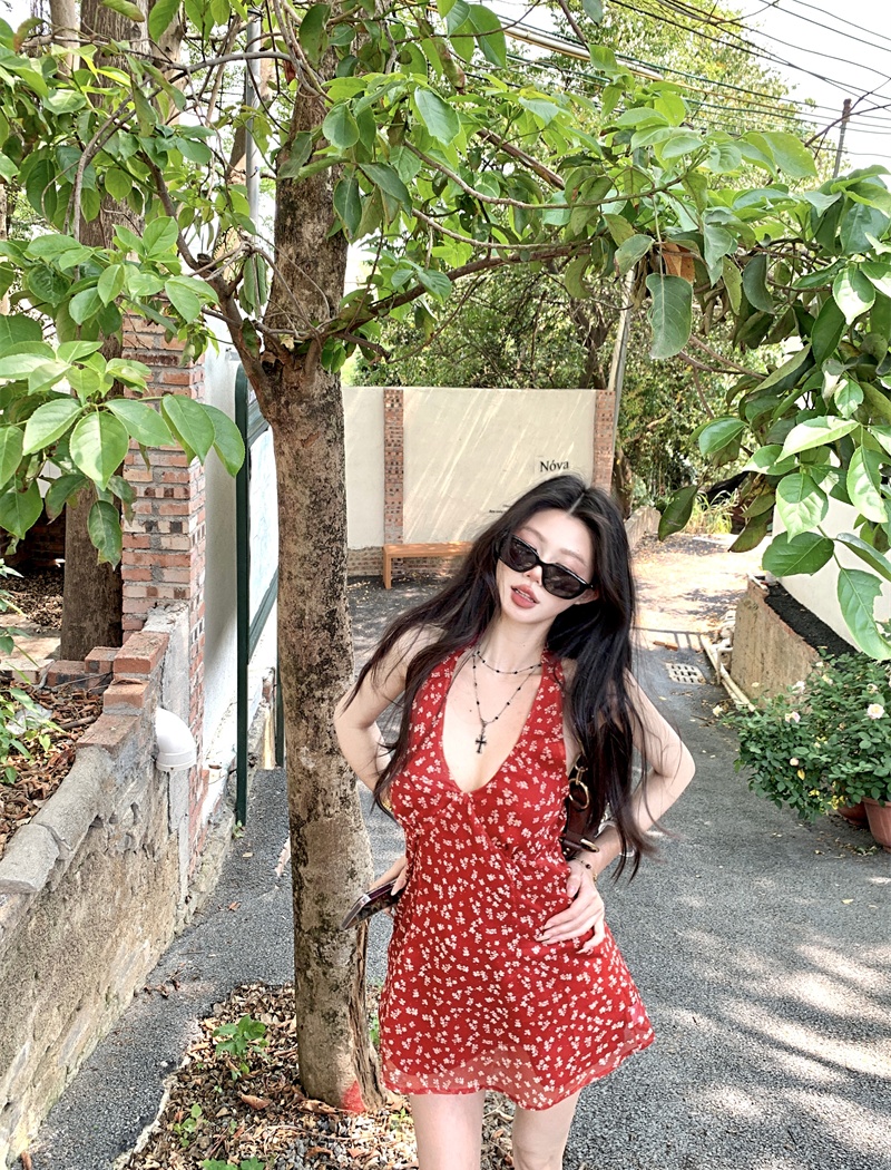 Summer was white dress halter floral small shirt