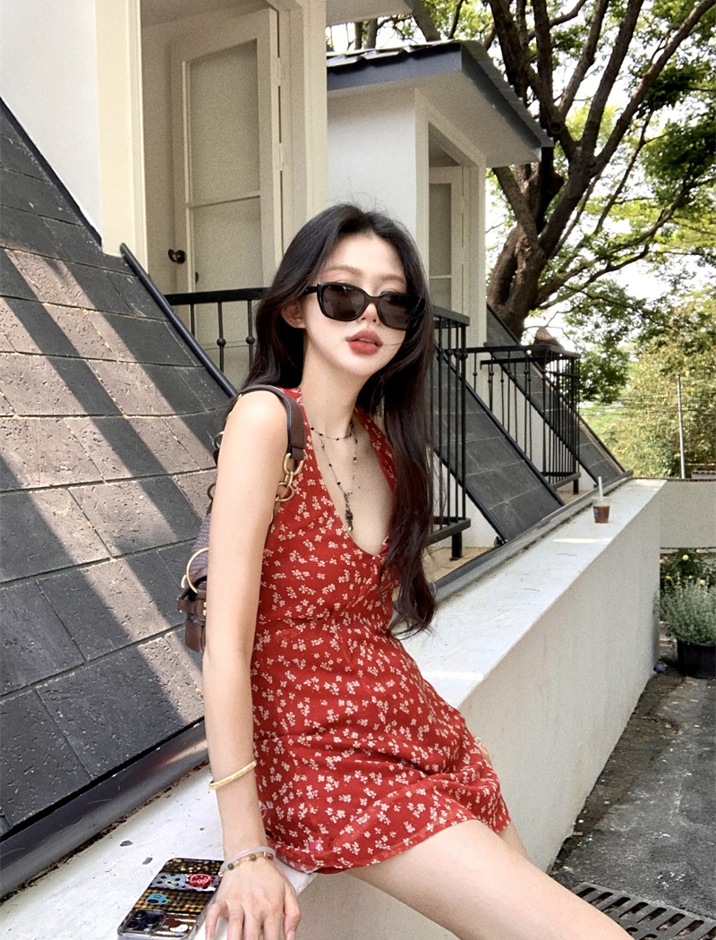 Summer was white dress halter floral small shirt