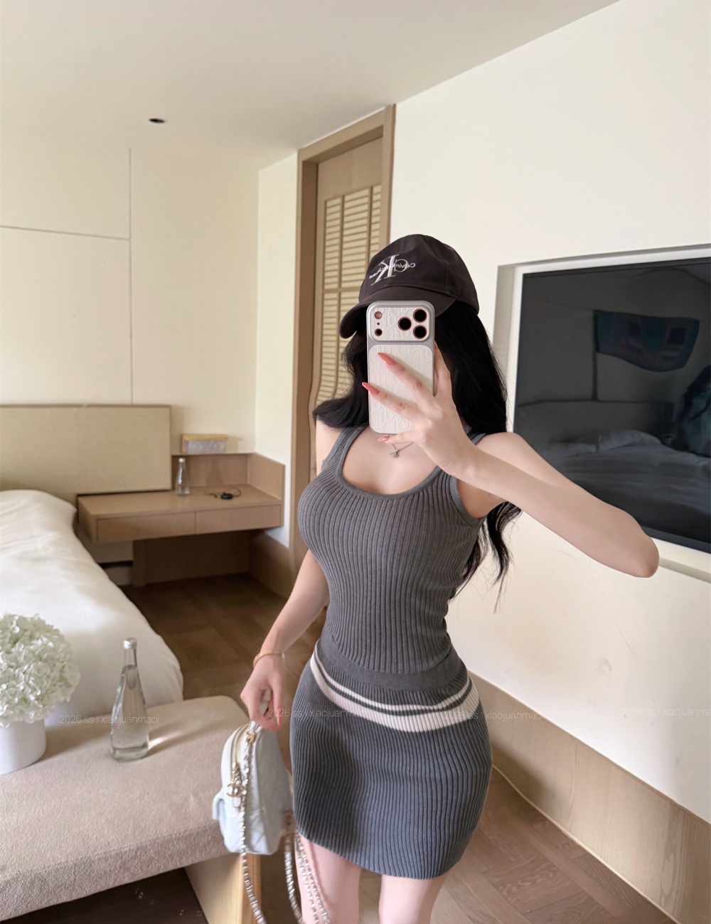 Summer knitted skirt package hip vest 2pcs set for women