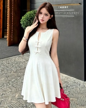 France style dress pinched waist sleeveless dress for women