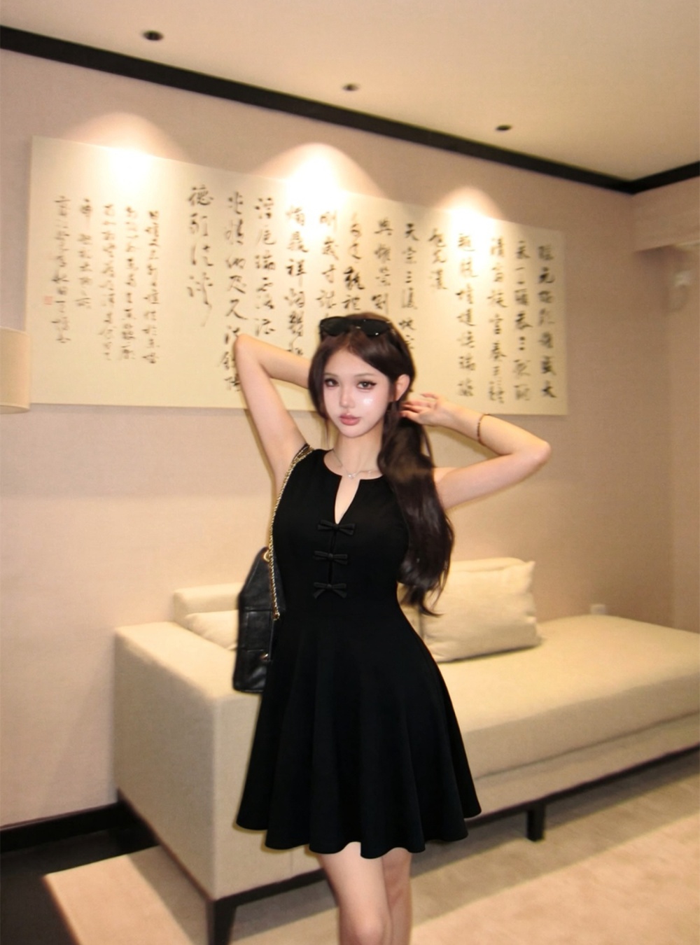 France style dress pinched waist sleeveless dress for women