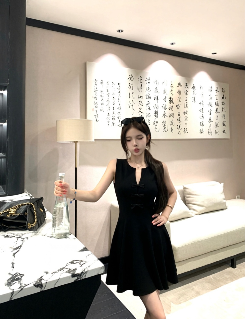 France style dress pinched waist sleeveless dress for women