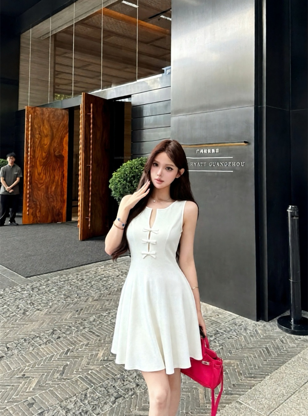 France style dress pinched waist sleeveless dress for women
