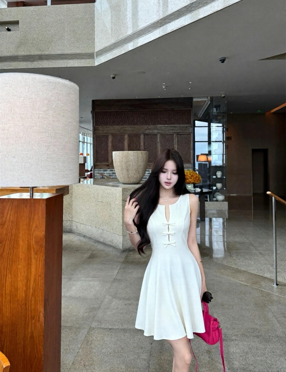 France style dress pinched waist sleeveless dress for women