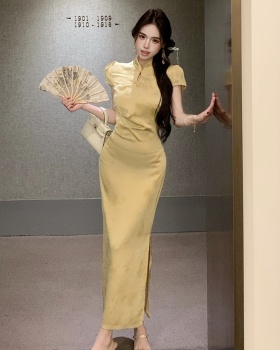Butterfly Chinese style cheongsam satin light dress