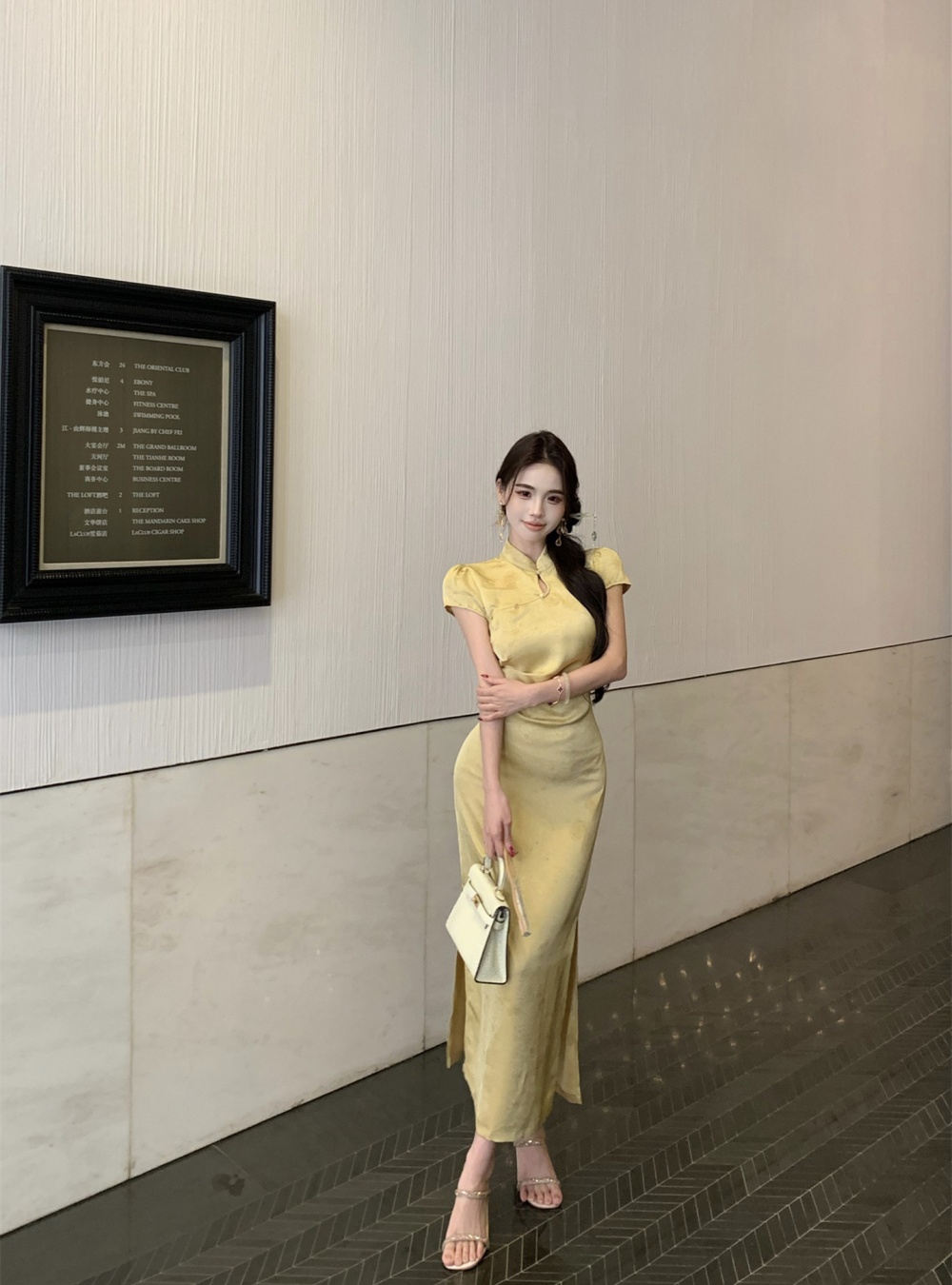 Butterfly Chinese style cheongsam satin light dress