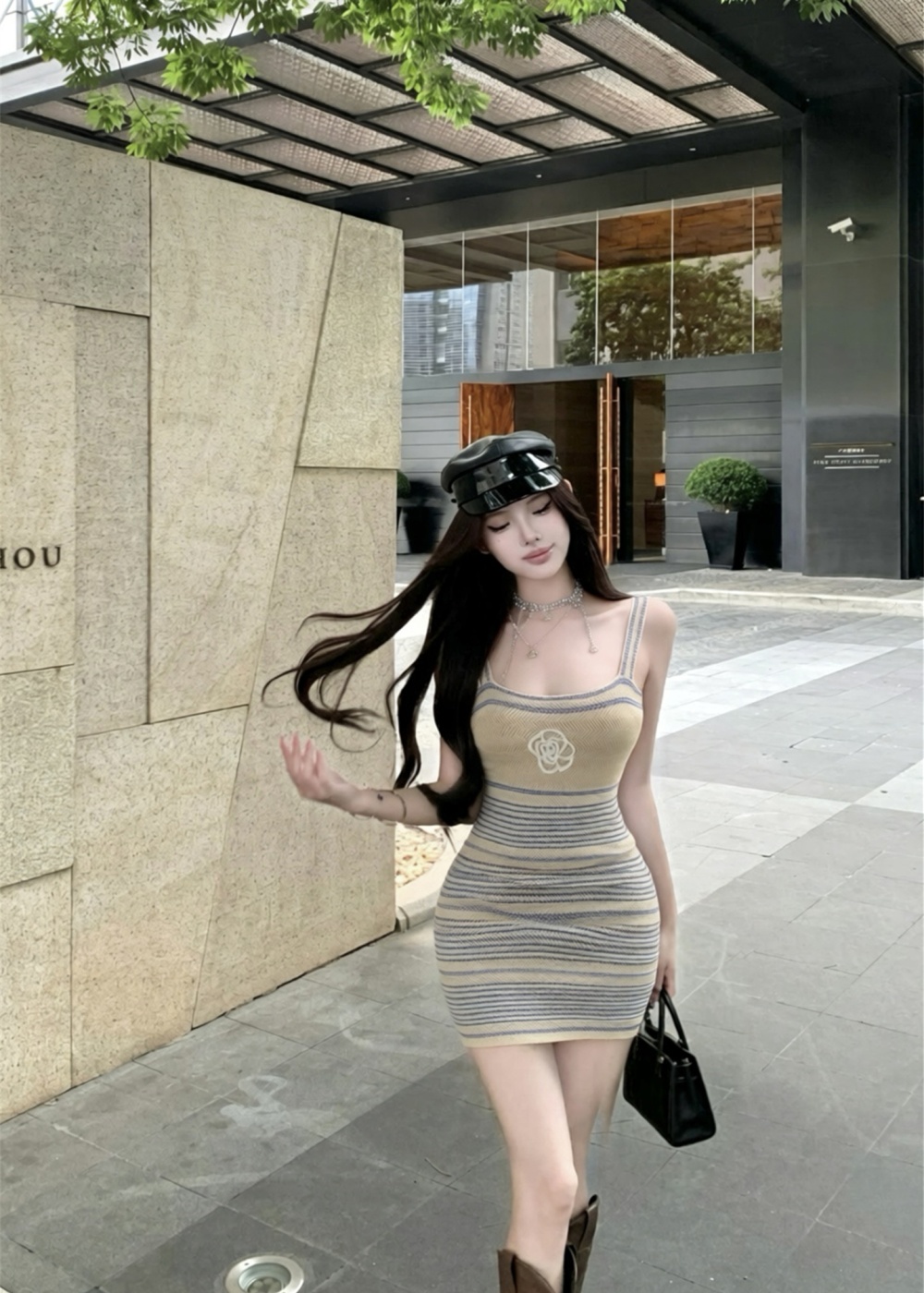 Knitted flax sling slim package hip ladies dress for women