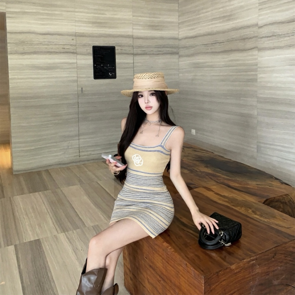 Knitted flax sling slim package hip ladies dress for women