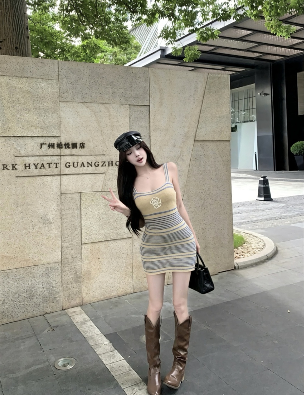 Knitted flax sling slim package hip ladies dress for women