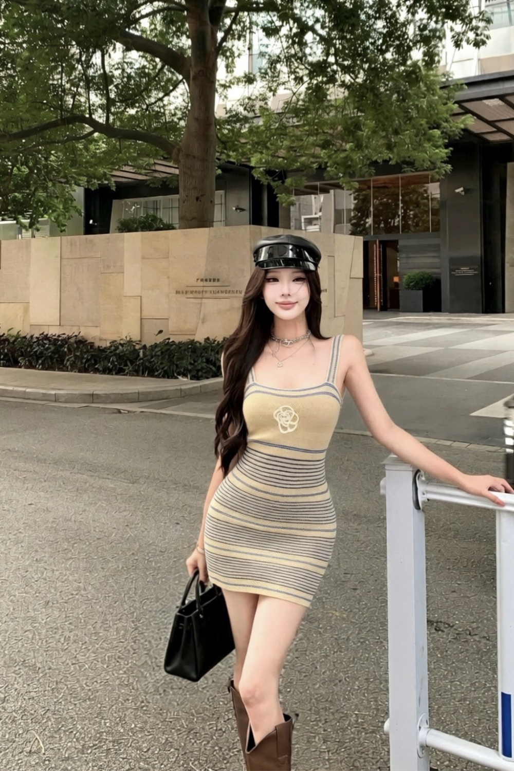 Knitted flax sling slim package hip ladies dress for women