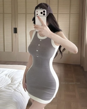 Package hip knitted mixed colors dress