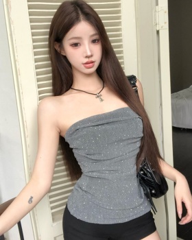 Wrapped chest flat tops rhinestone vest for women