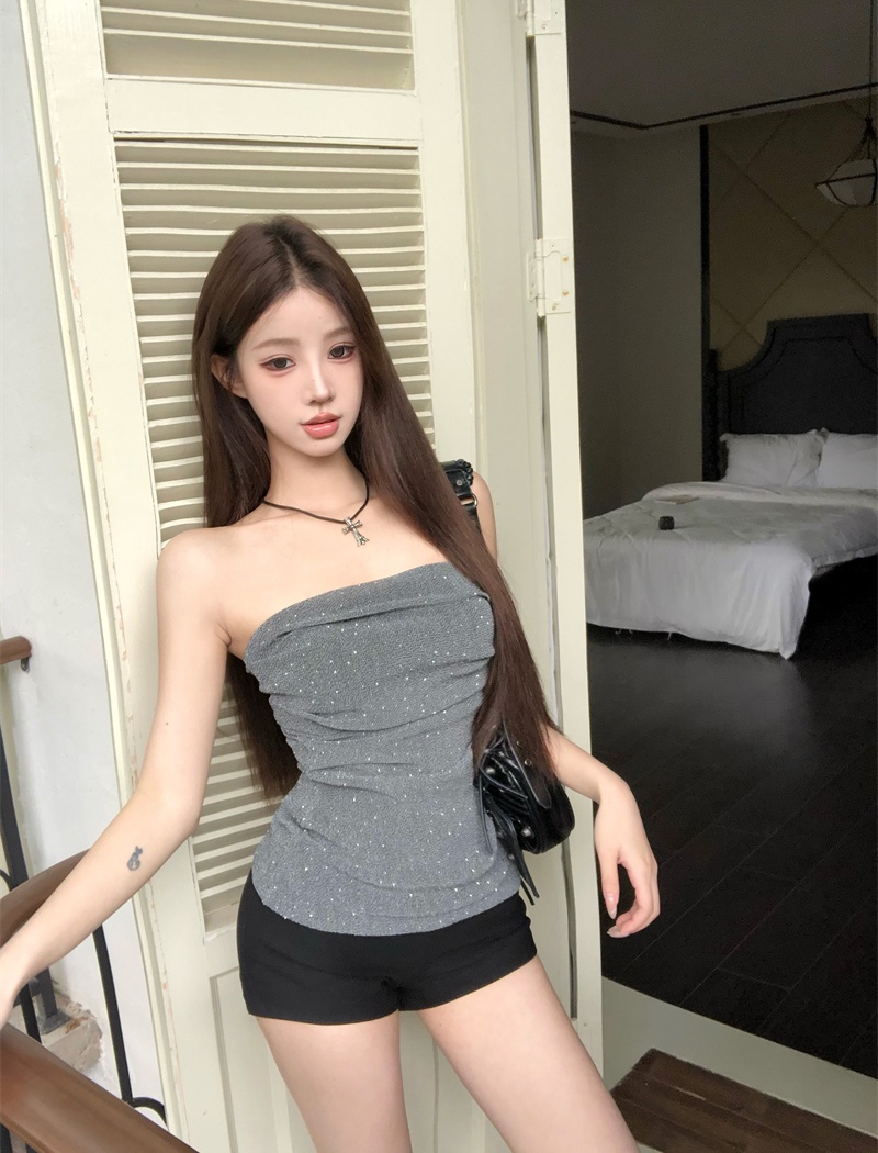 Wrapped chest flat tops rhinestone vest for women