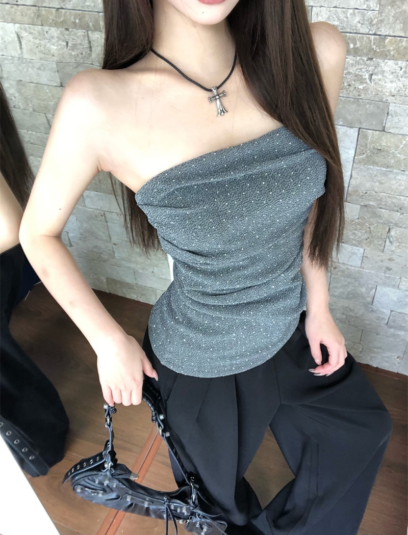 Wrapped chest flat tops rhinestone vest for women