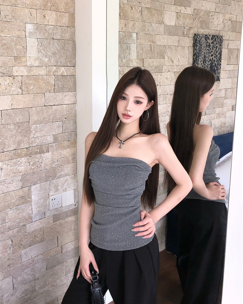 Wrapped chest flat tops rhinestone vest for women