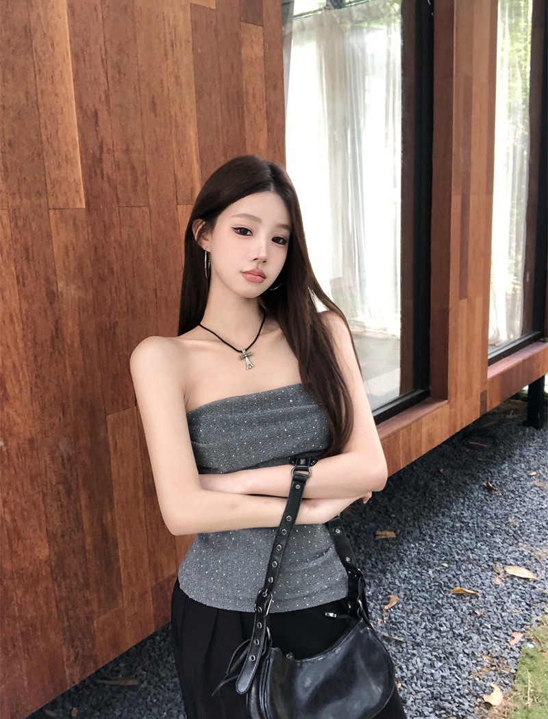 Wrapped chest flat tops rhinestone vest for women