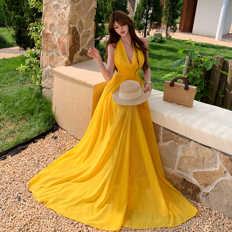 Sexy party long dress halter formal dress