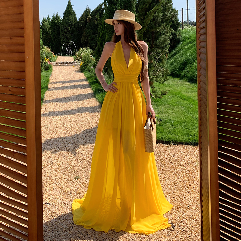 Sexy party long dress halter formal dress