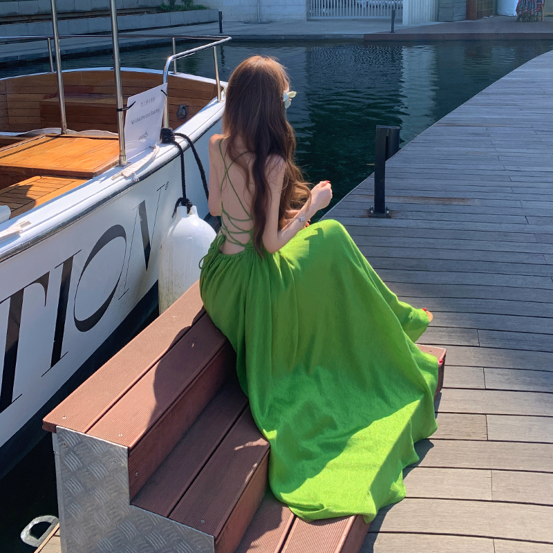Sexy pinched waist long dress slim summer dress for women