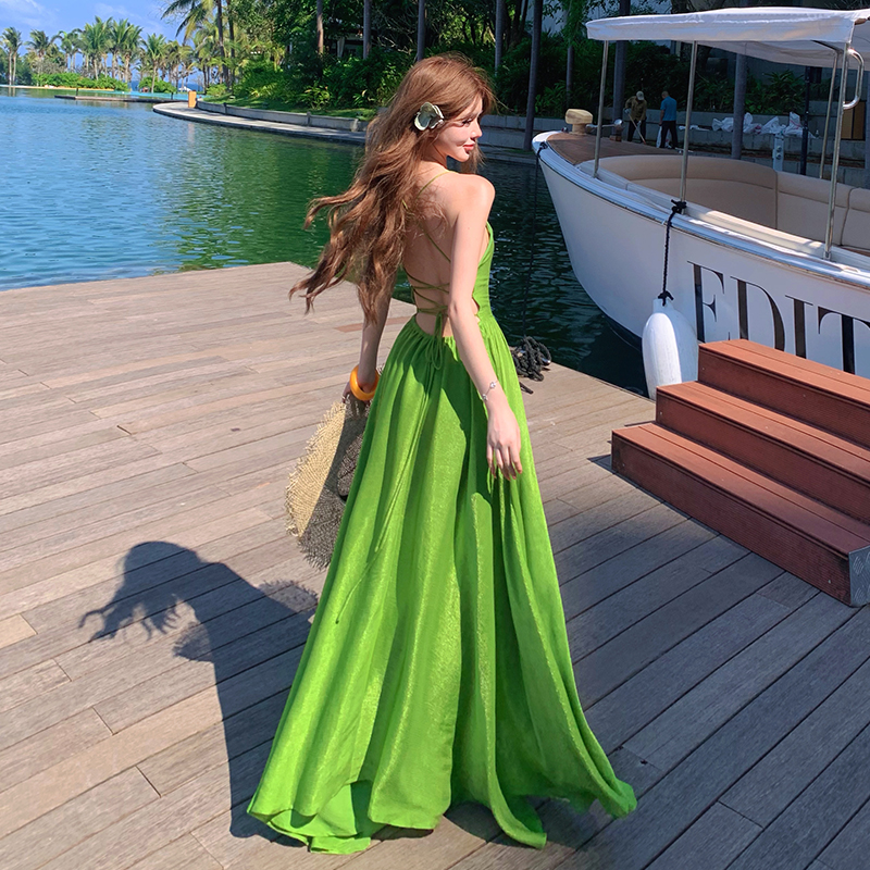 Sexy pinched waist long dress slim summer dress for women