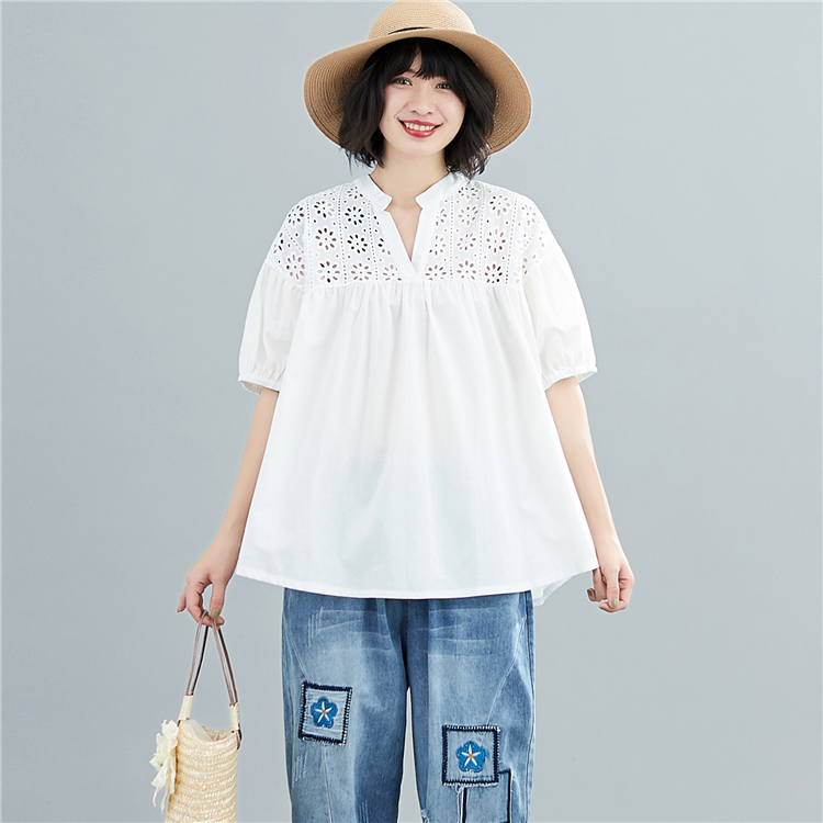 Hollow loose art shirt Korean style fresh tops for women