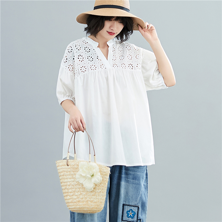 Hollow loose art shirt Korean style fresh tops for women