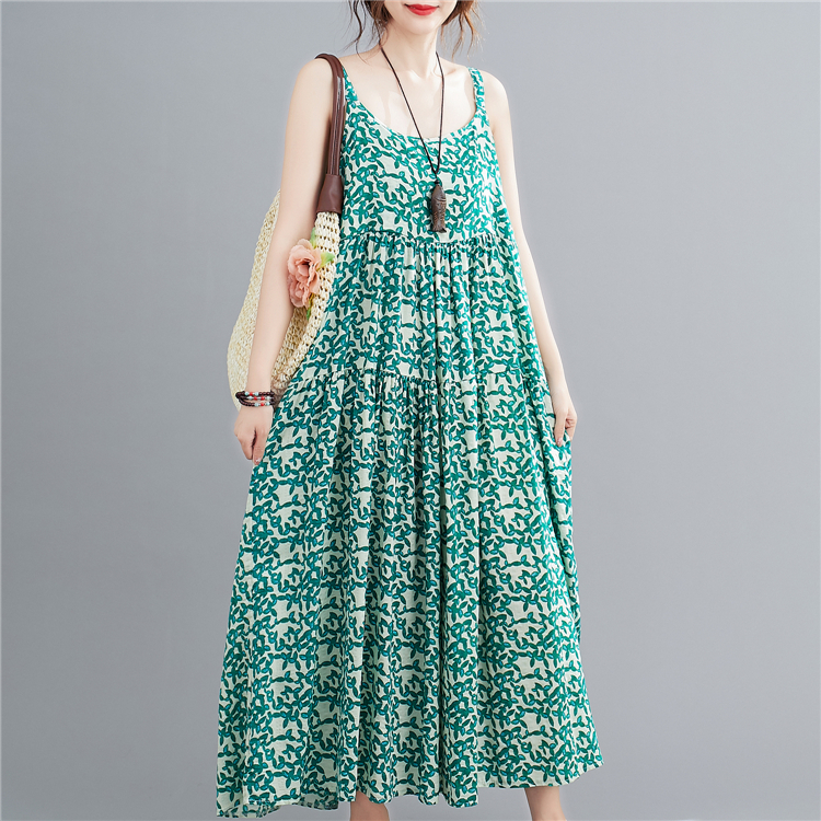 All-match leave long dress sling art dress for women