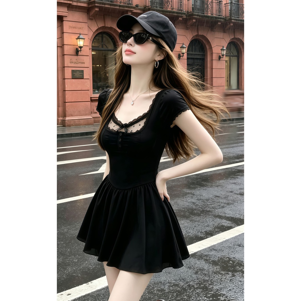 France style splice T-back A-line dress for women