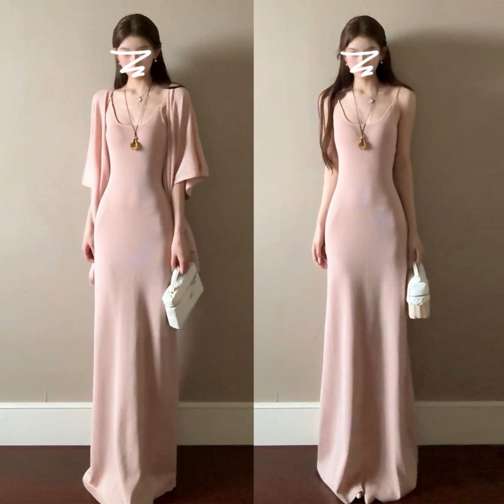 Short sleeve summer shawl pink cardigan 2pcs set for women