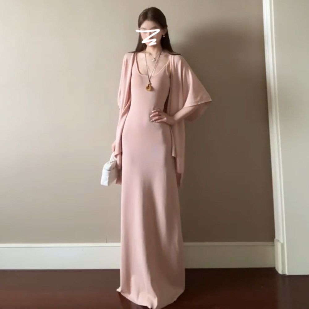 Short sleeve summer shawl pink cardigan 2pcs set for women