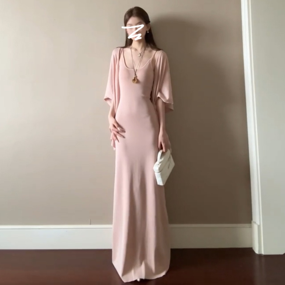 Short sleeve summer shawl pink cardigan 2pcs set for women