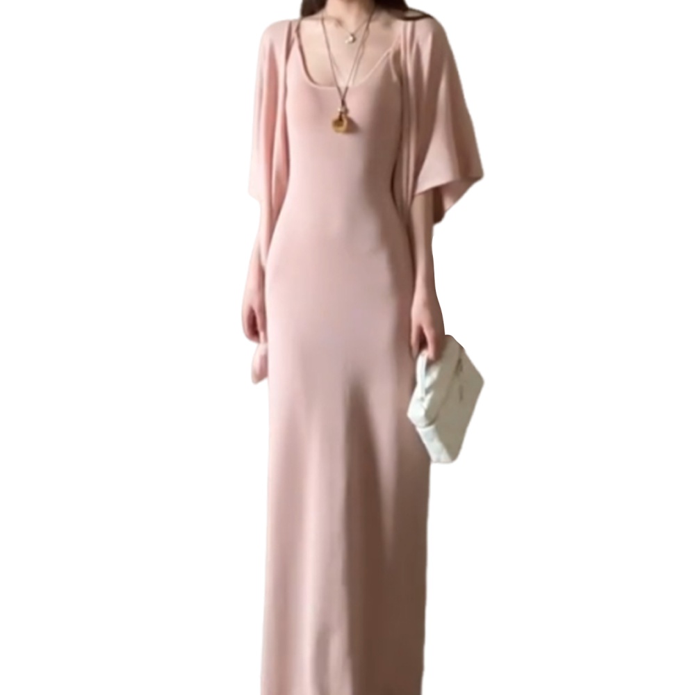 Short sleeve summer shawl pink cardigan 2pcs set for women