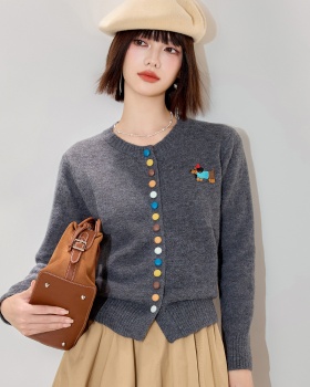 Colors buckle cardigan puppy sweater for women