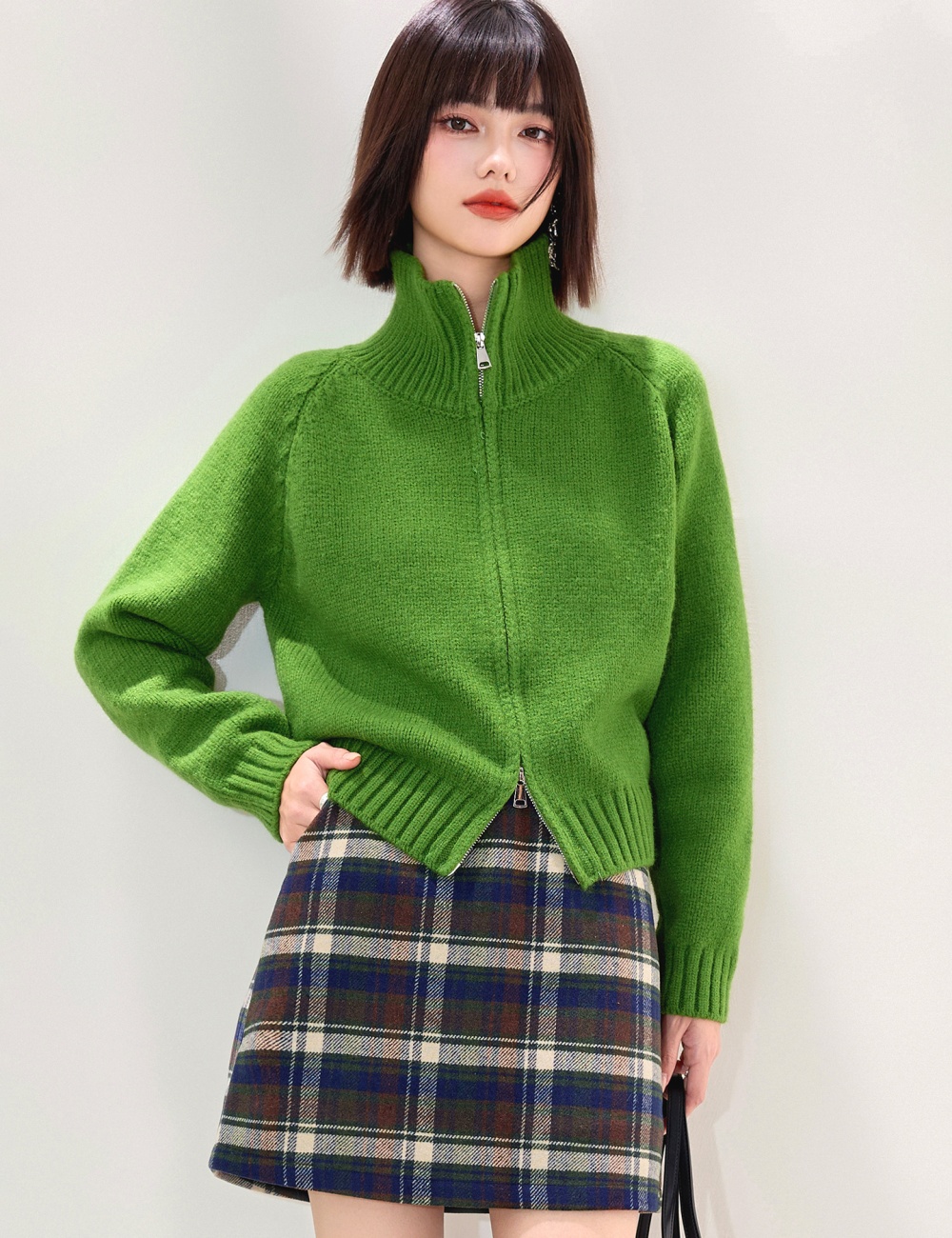 Double zip temperament cardigan pure fashion sweater