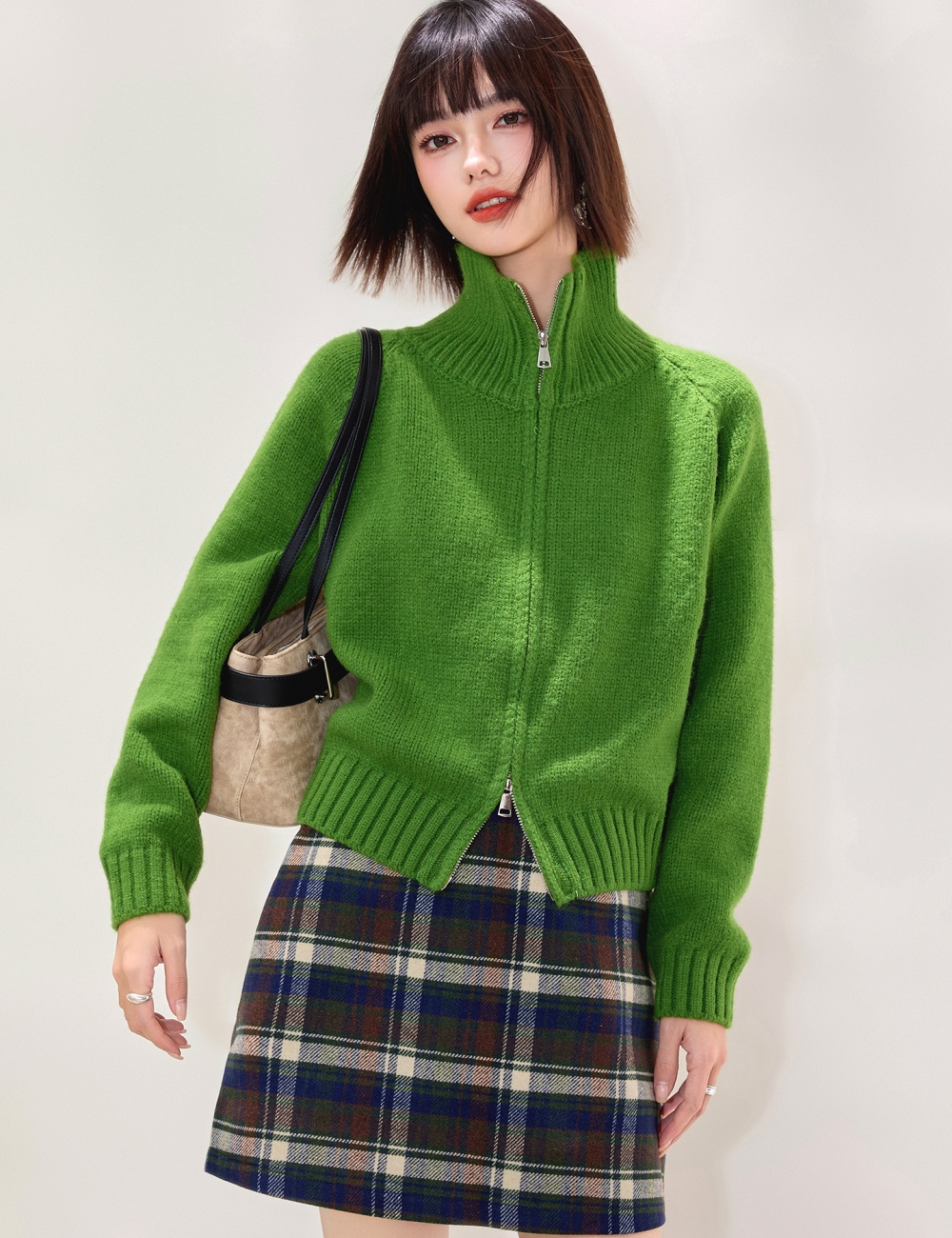 Double zip temperament cardigan pure fashion sweater