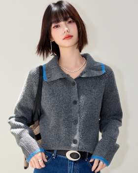 High collar knitted sweater retro cardigan for women