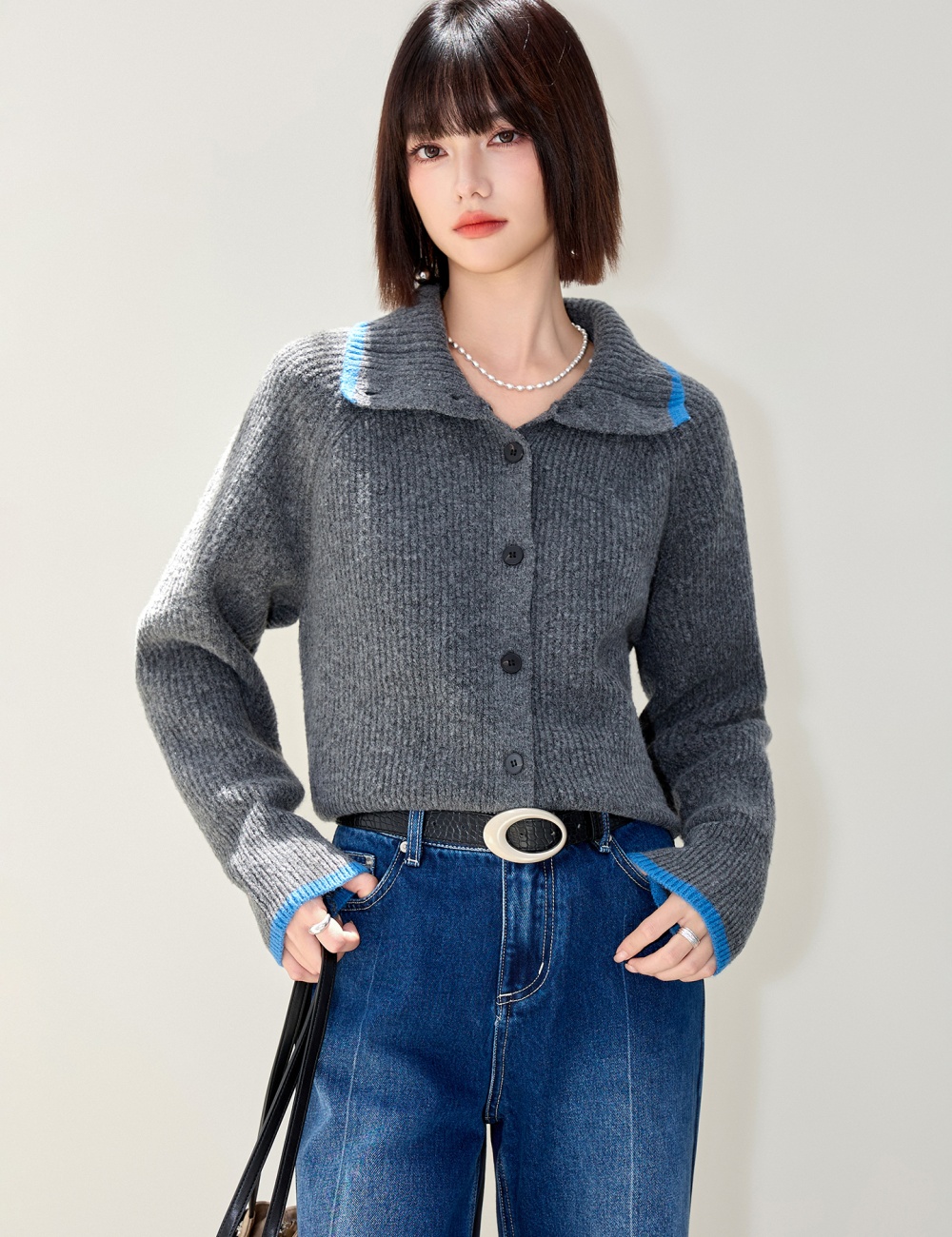 High collar knitted sweater retro cardigan for women